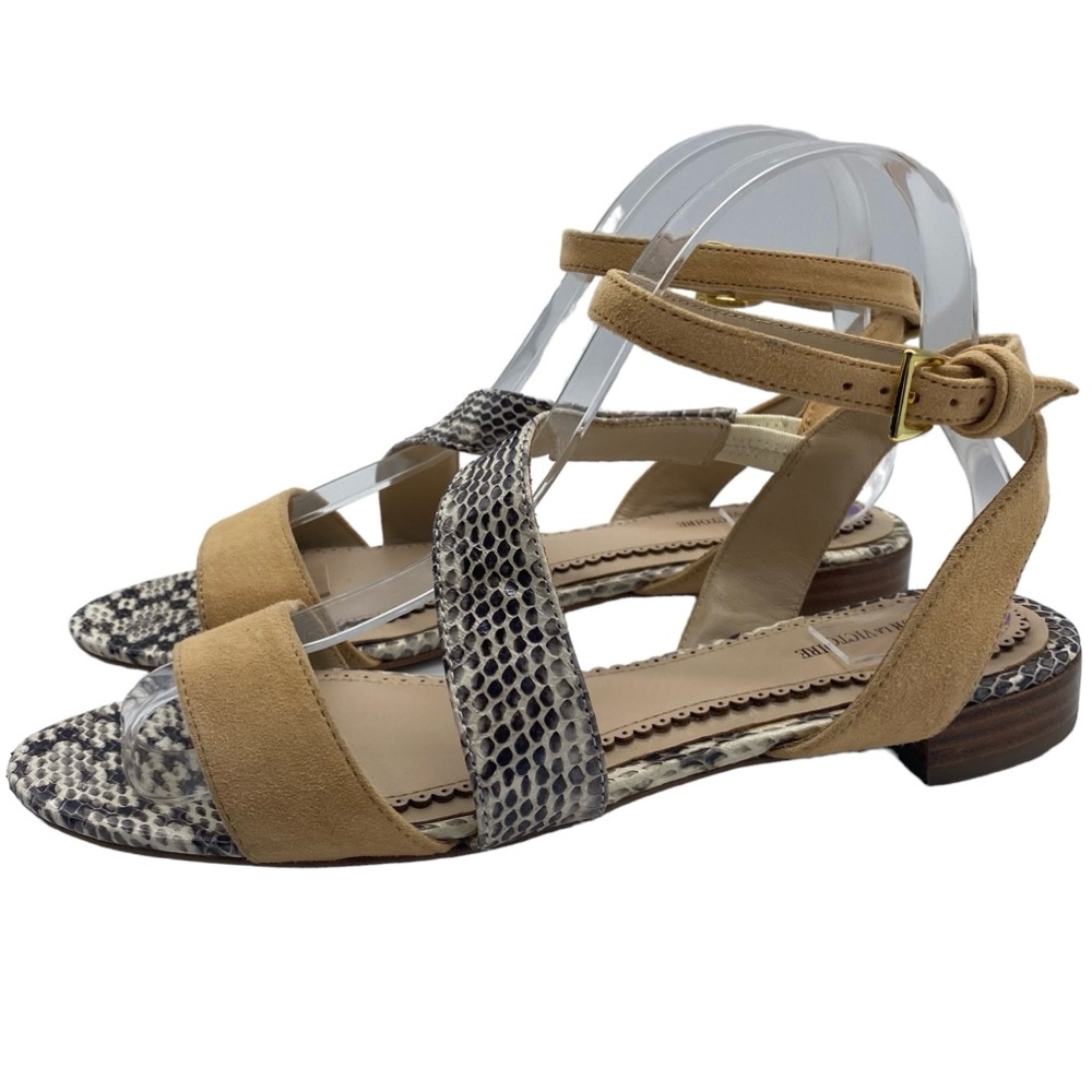 Pour La Victoire Sandals Brown Black Snake Leather Strappy Buckle Casual Size 8